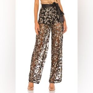 Elegant Black and Gold Floral Lace Pants